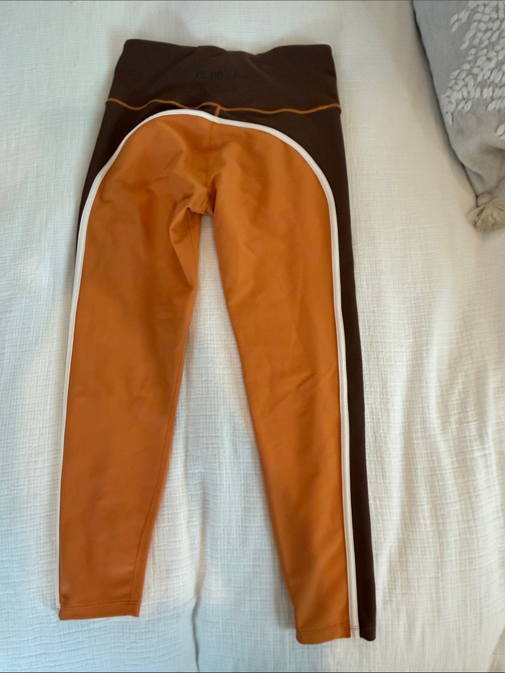 BCBG Orange and Brown Athletic Leggings with White Stripes - Picture 3 of 3